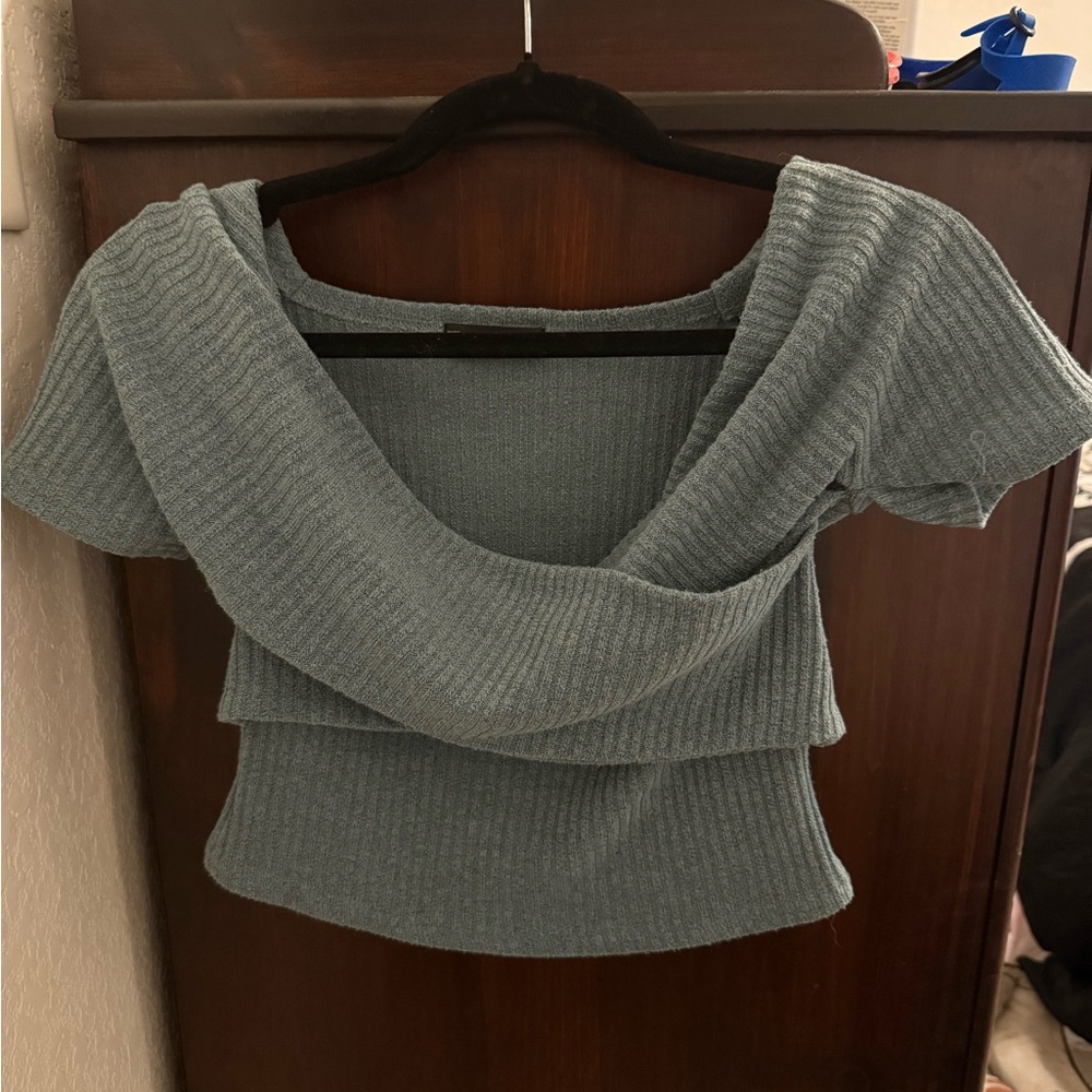SHEIN Dusty Blue Ribbed Crop Top